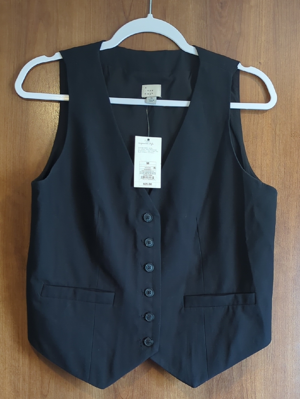 a new day Black Sleeveless Button Vest